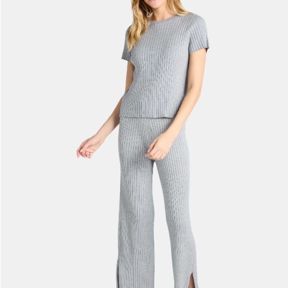 Gray Ribbed Knit Two-Piece Set